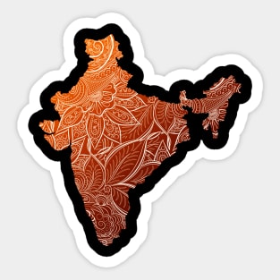 Colorful mandala art map of India with text in brown and orange Sticker